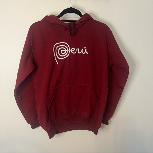 vishen Other - Vishen Peru Embroidered Graphic Hoodie Burgundy Cotton Sweatshirt Size Large